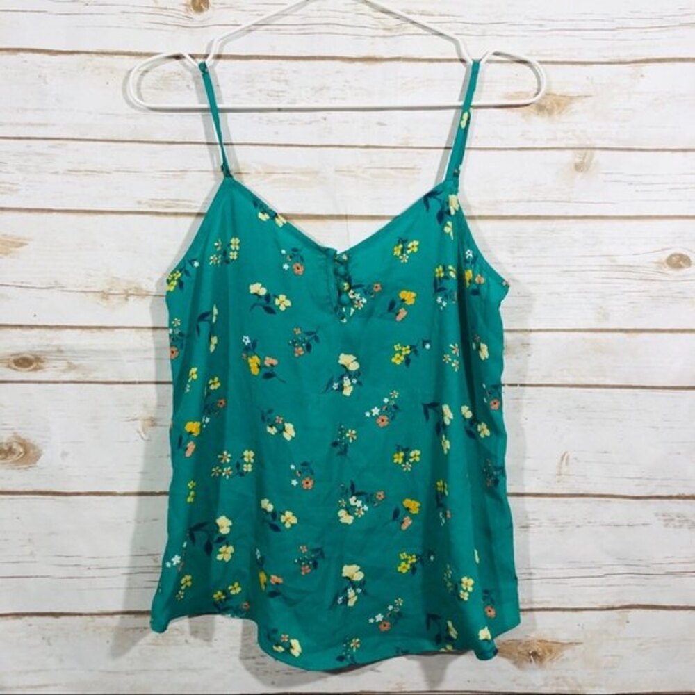Pink‎ Rose women’s Green floral spaghetti strap top size S